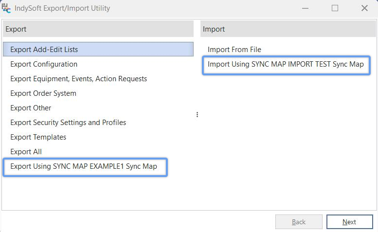 Sync Map options in Export/Import Utility