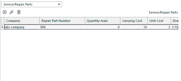 Task Editor - Service/Repair Parts
