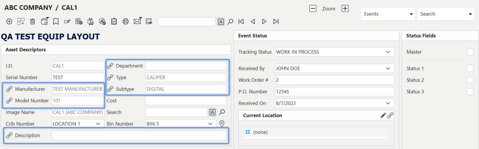 Example - New Field Layouts Equip View with Template Linked Fields