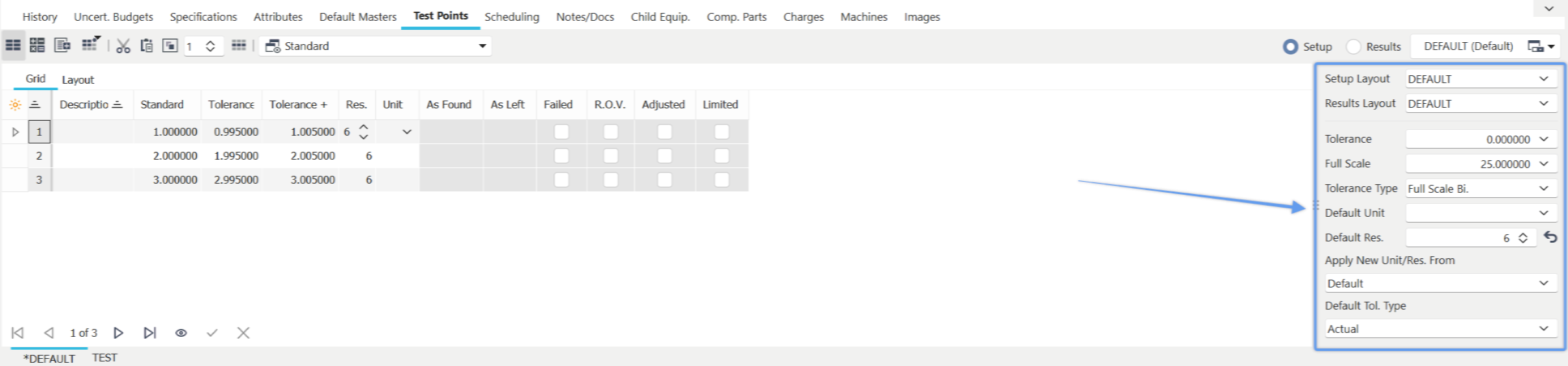 Default Tolerance Section