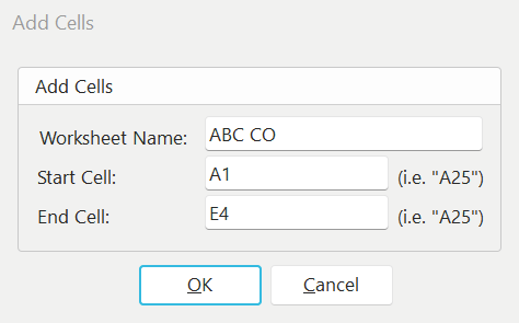 Add Excel Cells (Range)