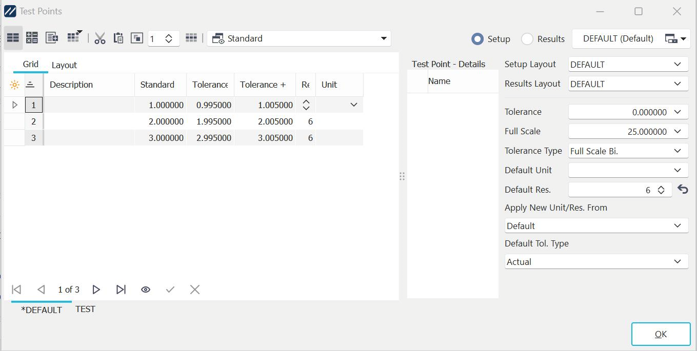 Test Points Dialog