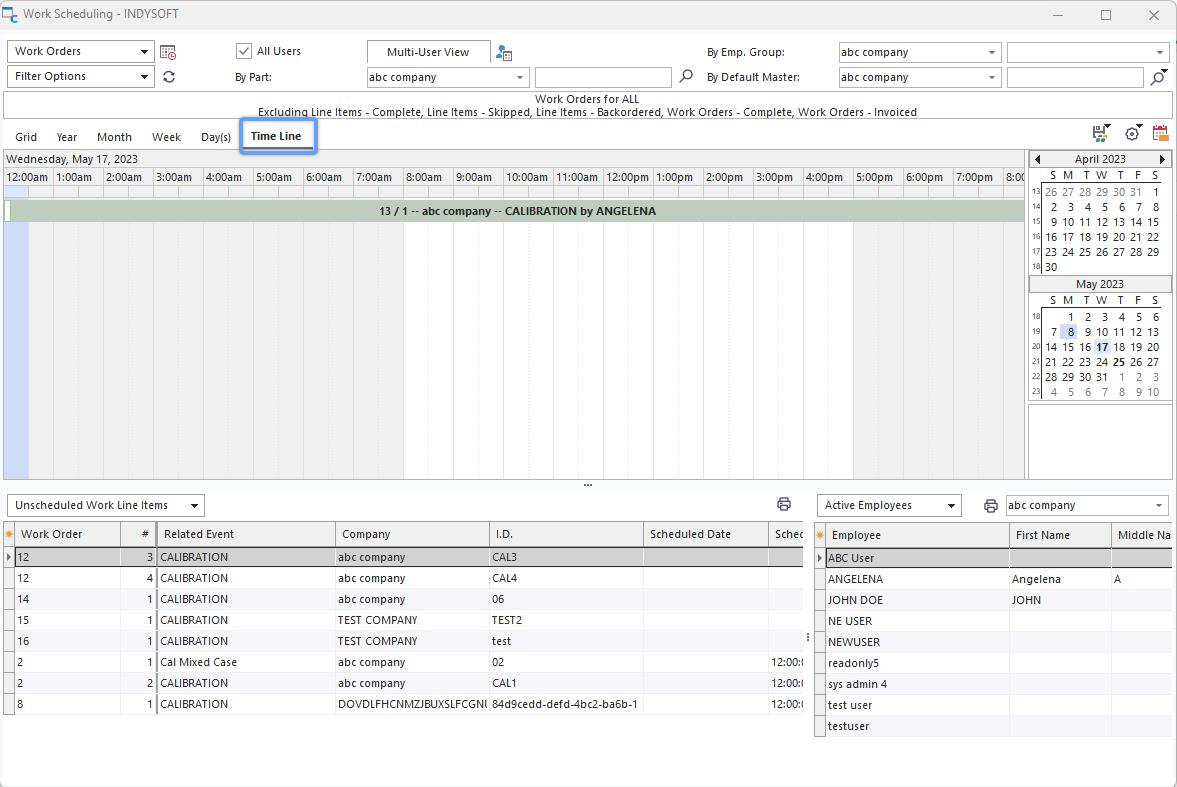 Work Scheduling Module - Time Line View