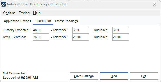 Fluke/Dewk Temperature/RH Module - Tolerances