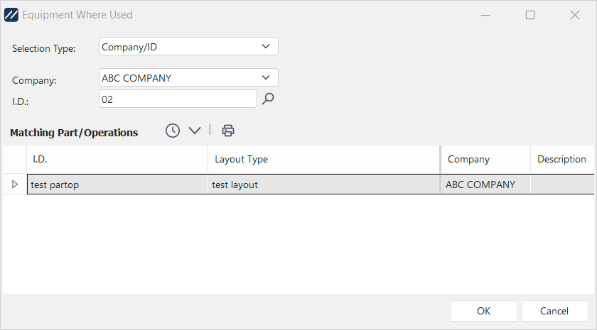 Equipment Where Used Dialog