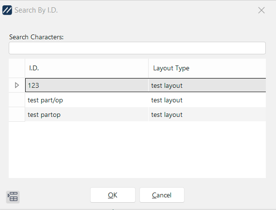 Search by Part/Operation I.D. dialog