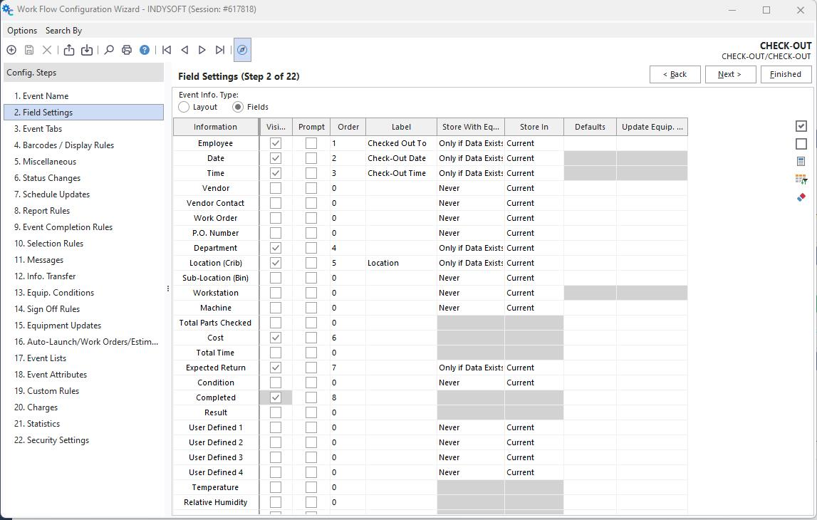 Example Field Settings in Workflow Configuration Module