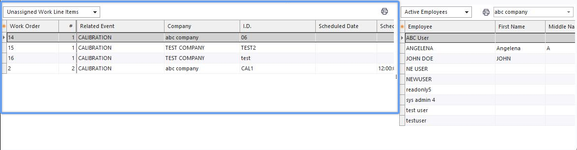 Unassigned Work (Bottom left of Work Scheduling Module)