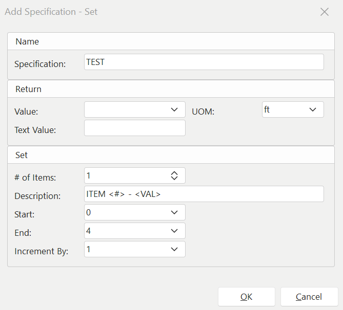Add/Edit Specification - SET