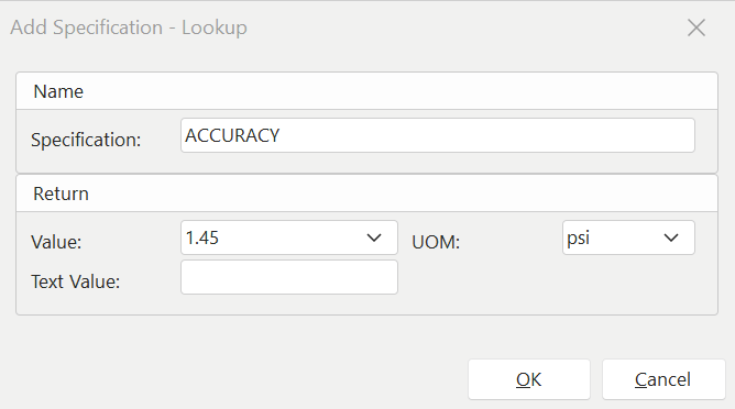 Add/Edit Specification - LOOKUP