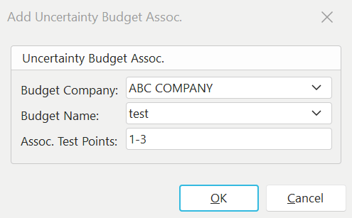 Add/Edit Uncertainty Budget Association