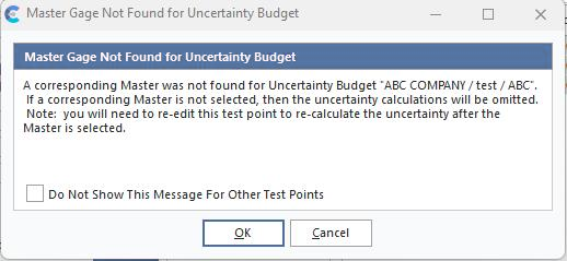 Master Gage Not Found for Uncertainty Budget