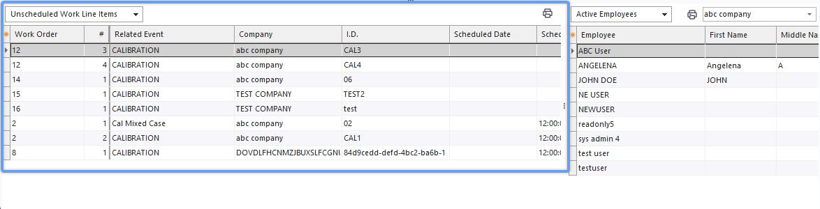 Unscheduled Work - Work Scheduling Module (bottom left of the main screen)