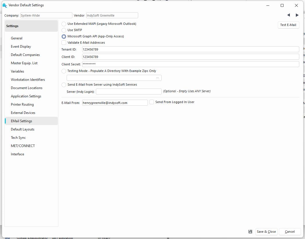 User/Location Settings - Email Settings