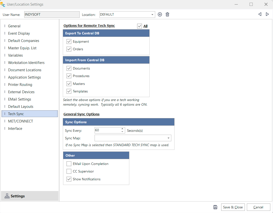 User/Location Settings - Tech Sync