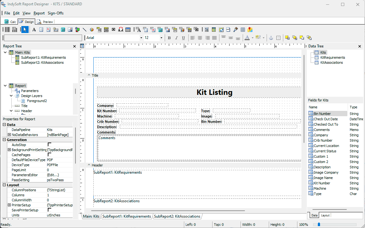 IndySoft Report Designer - Test Kit