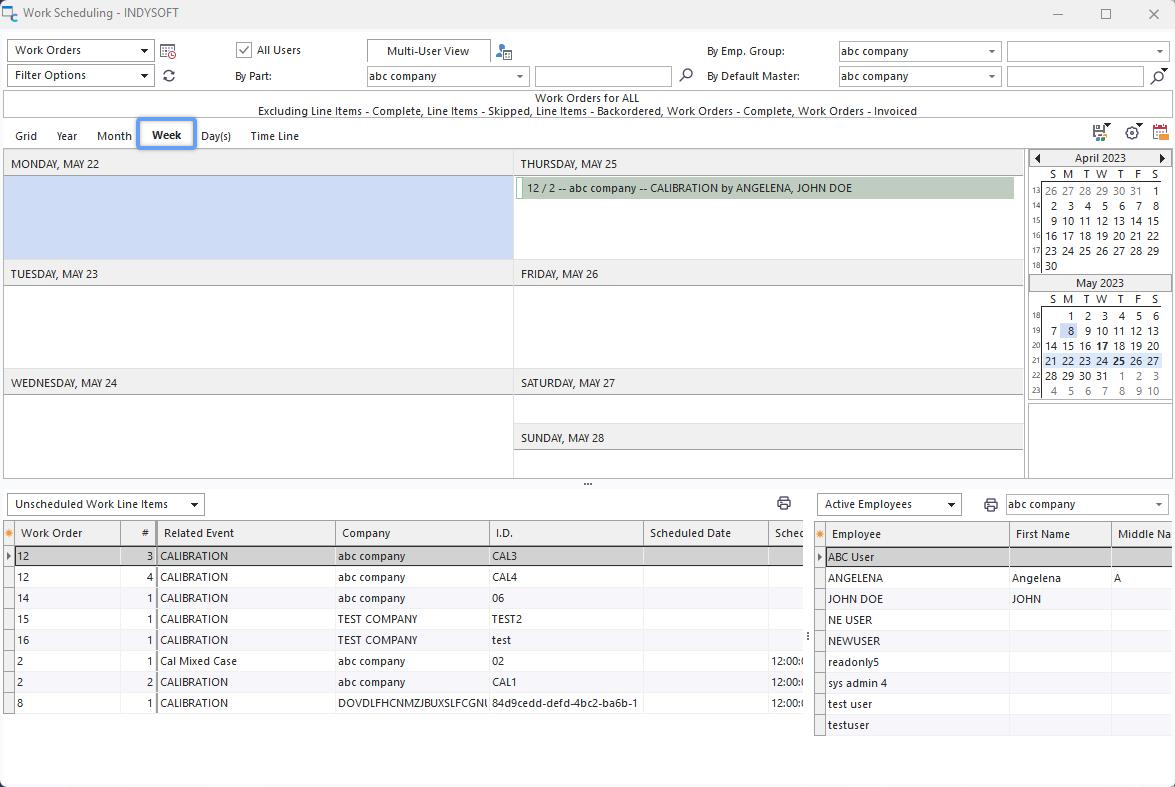 Work Scheduling Module - Week View