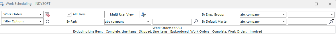 Work Scheduling Filtering Header (Top of Screen)