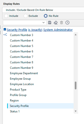 Display Rules Filter with Extended Company Fields
