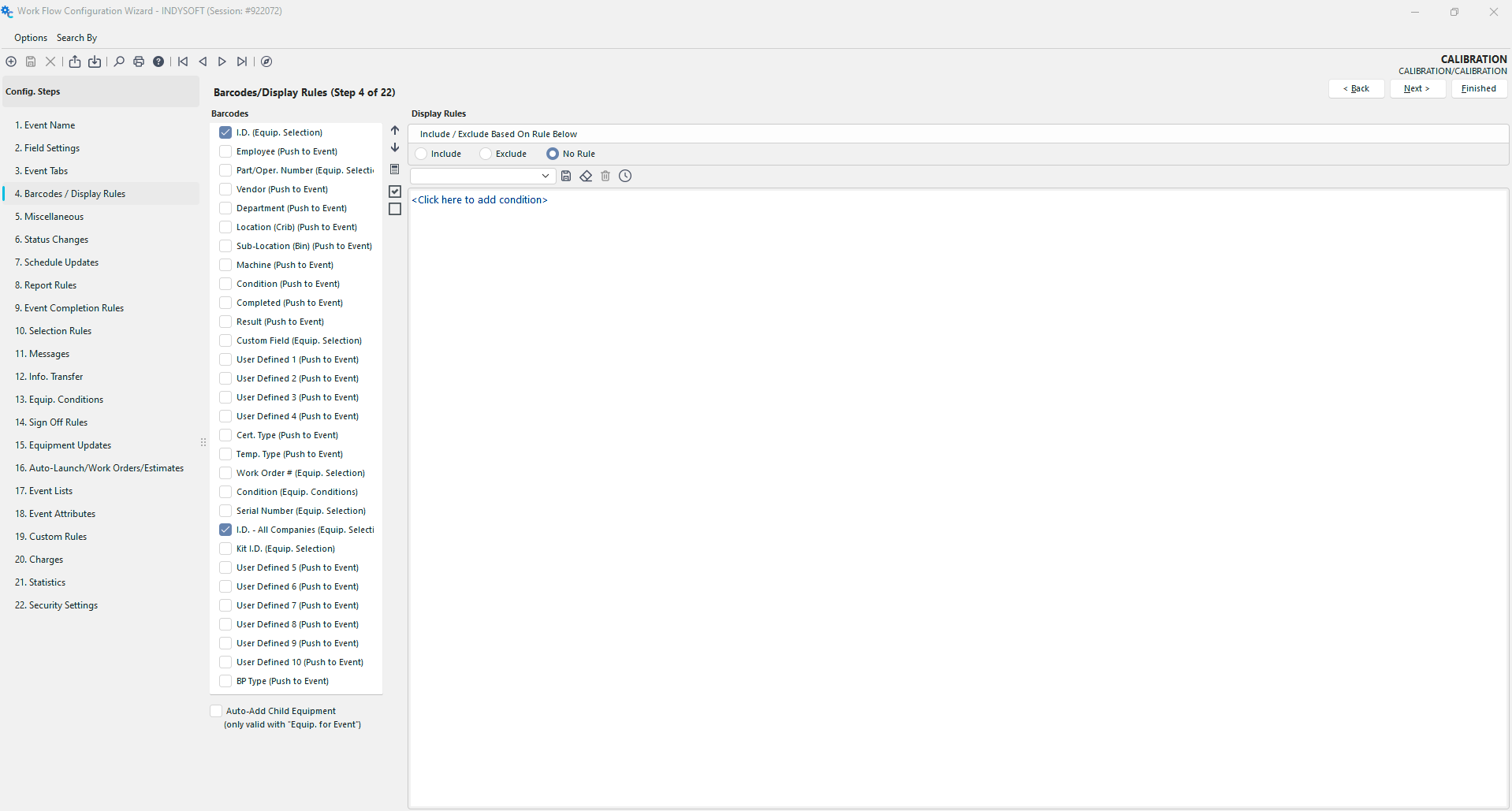 Configuration Wizard - Step 4 of 22 - Barcode/Display Rules