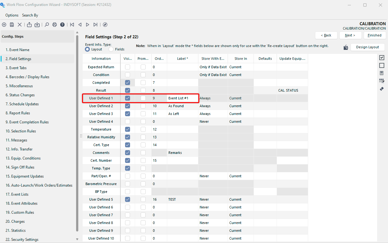 Field Settings (Step 2 of 22) - User Defined 1 - 4