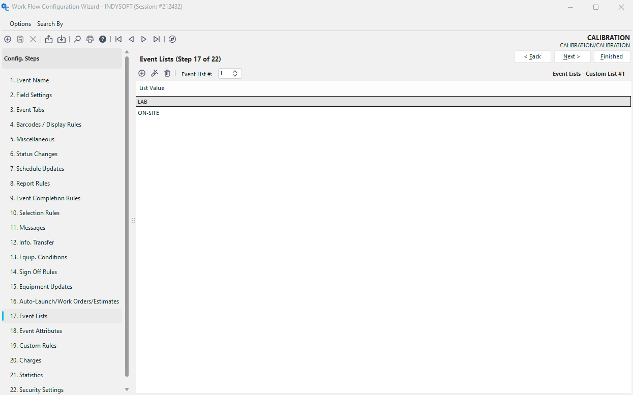 Configuration Wizard - Step 17 of 22 - Event Lists