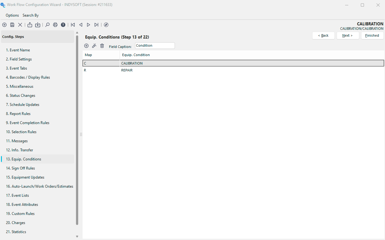 Configuration Wizard - Step 13 of 22 - Equip. Conditions