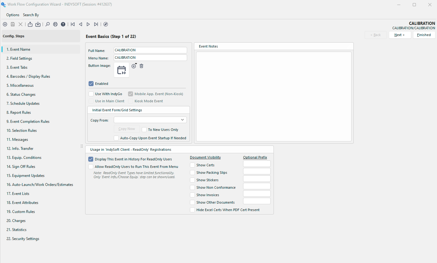 Configuration Wizard - Step 1 of 22 - Event Name