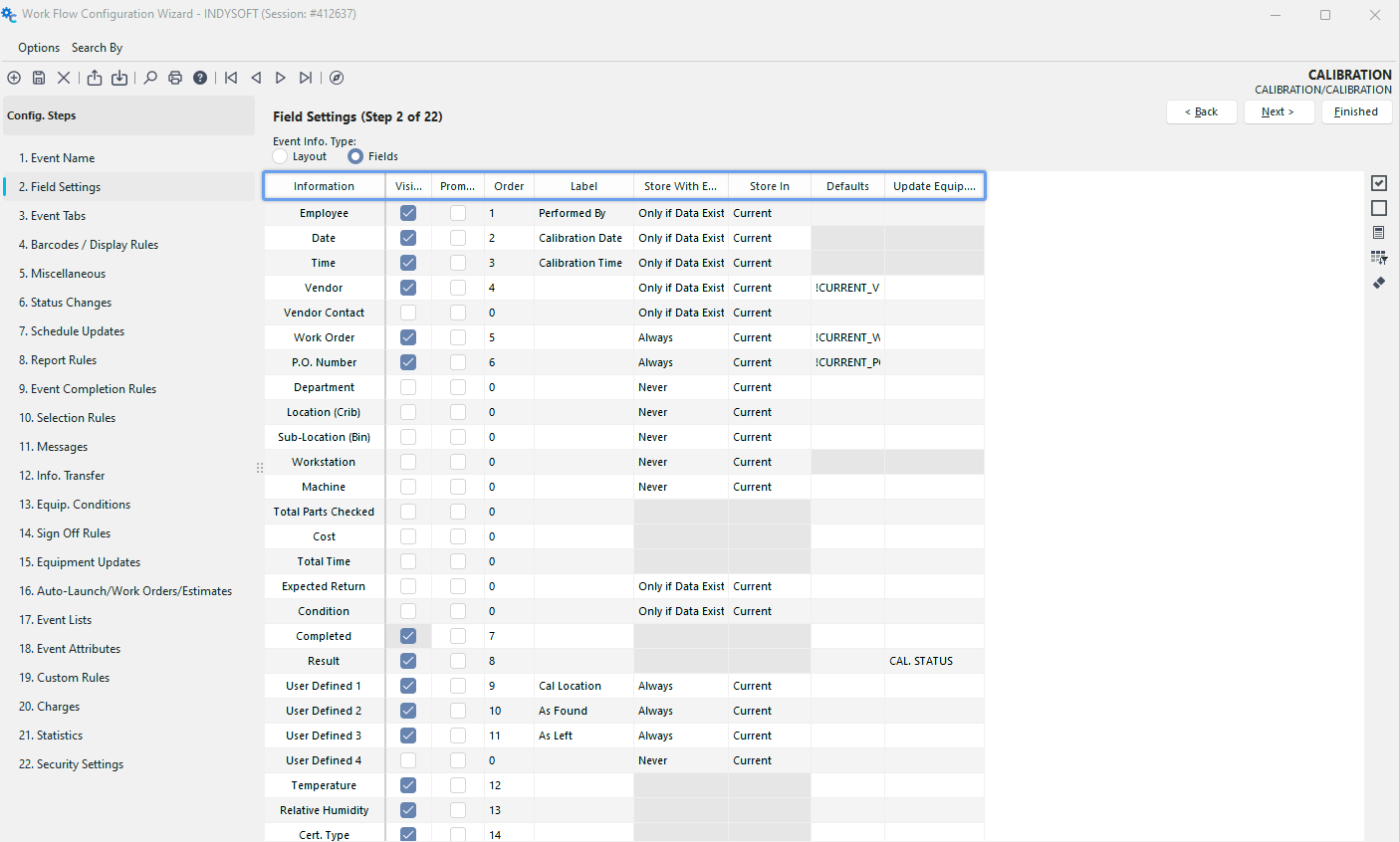 Configuration Wizard - Step 2 of 22 - Field Settings