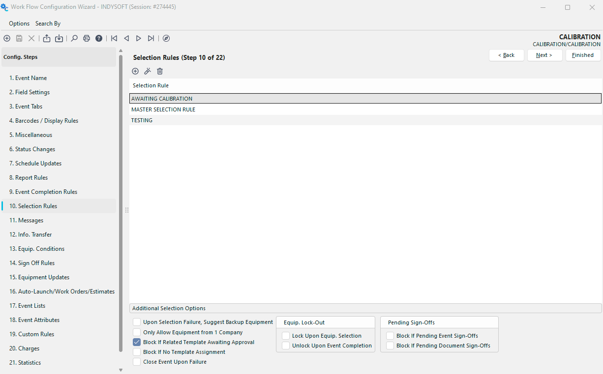 Configuration Wizard - Step 10 of 22 - Selection Rules