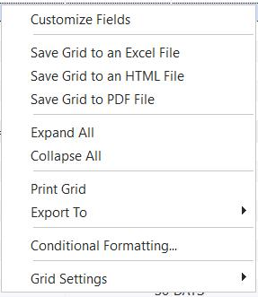 Right-Mouse Click Options - Workload Grid