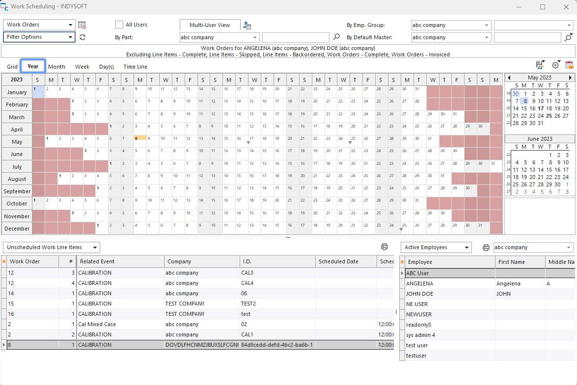 Work Scheduling Module - Year View