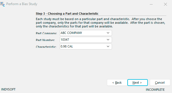 Step 3 - Choosing a Part and Characteristic