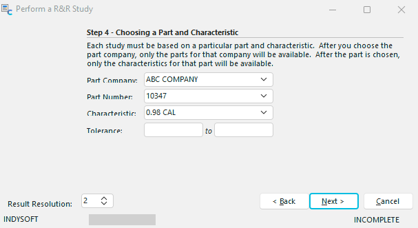 Step 4 - Choosing a Part and Characteristic
