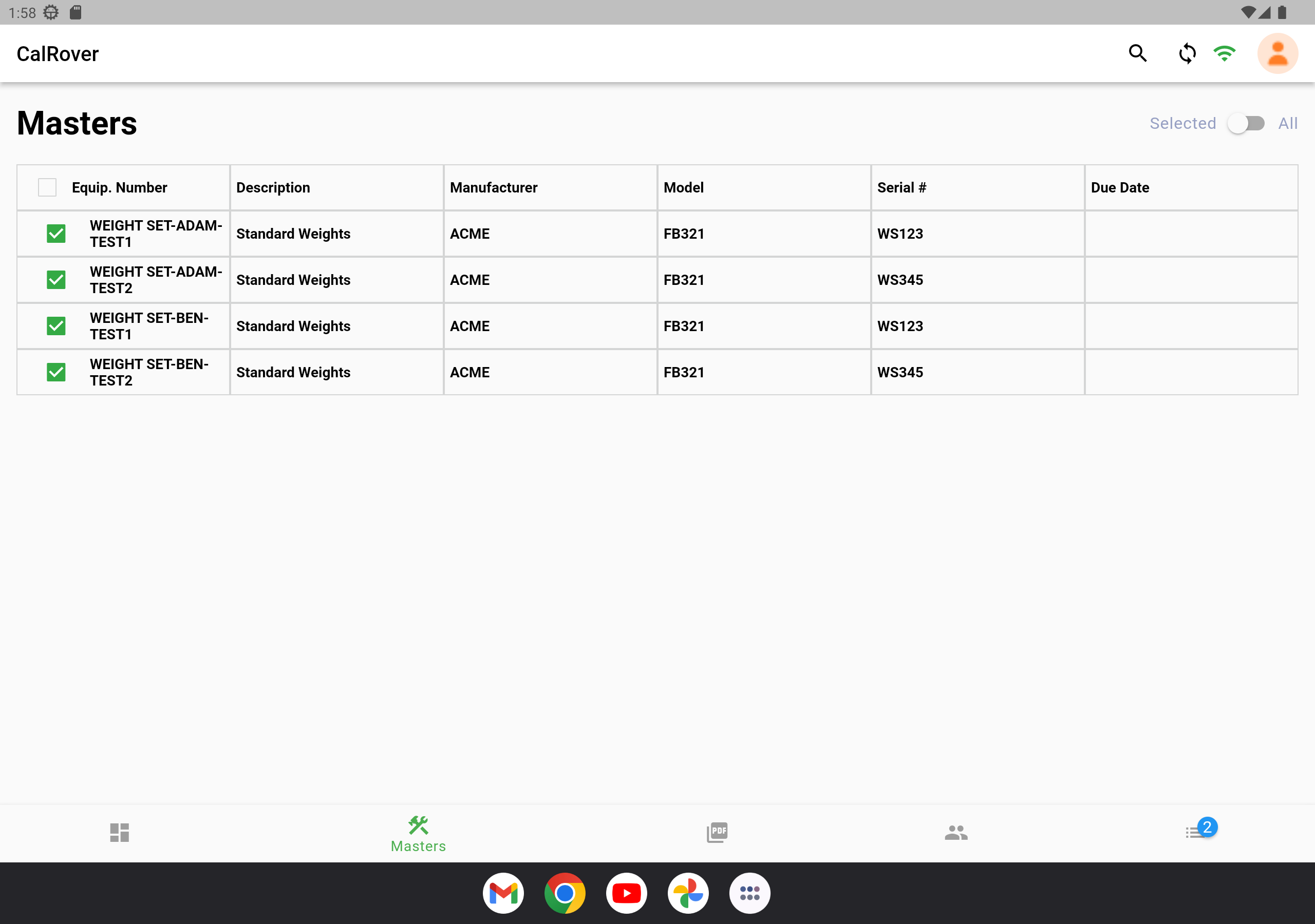 Masters screen