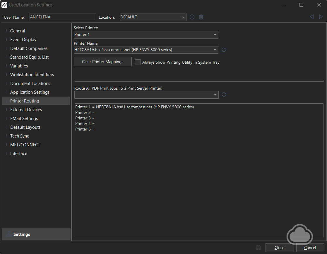 WTT - User/Location Settings - Printer Routing