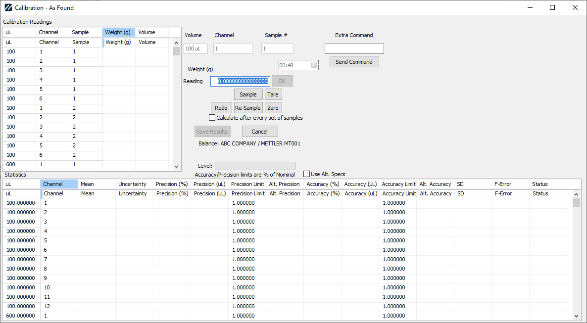 RS-232 data-collection form