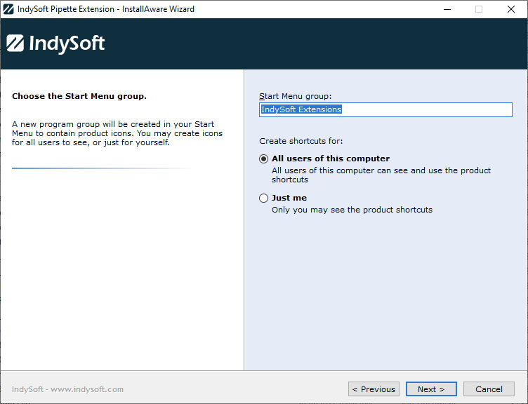 Installation — Choose Start Menu Group