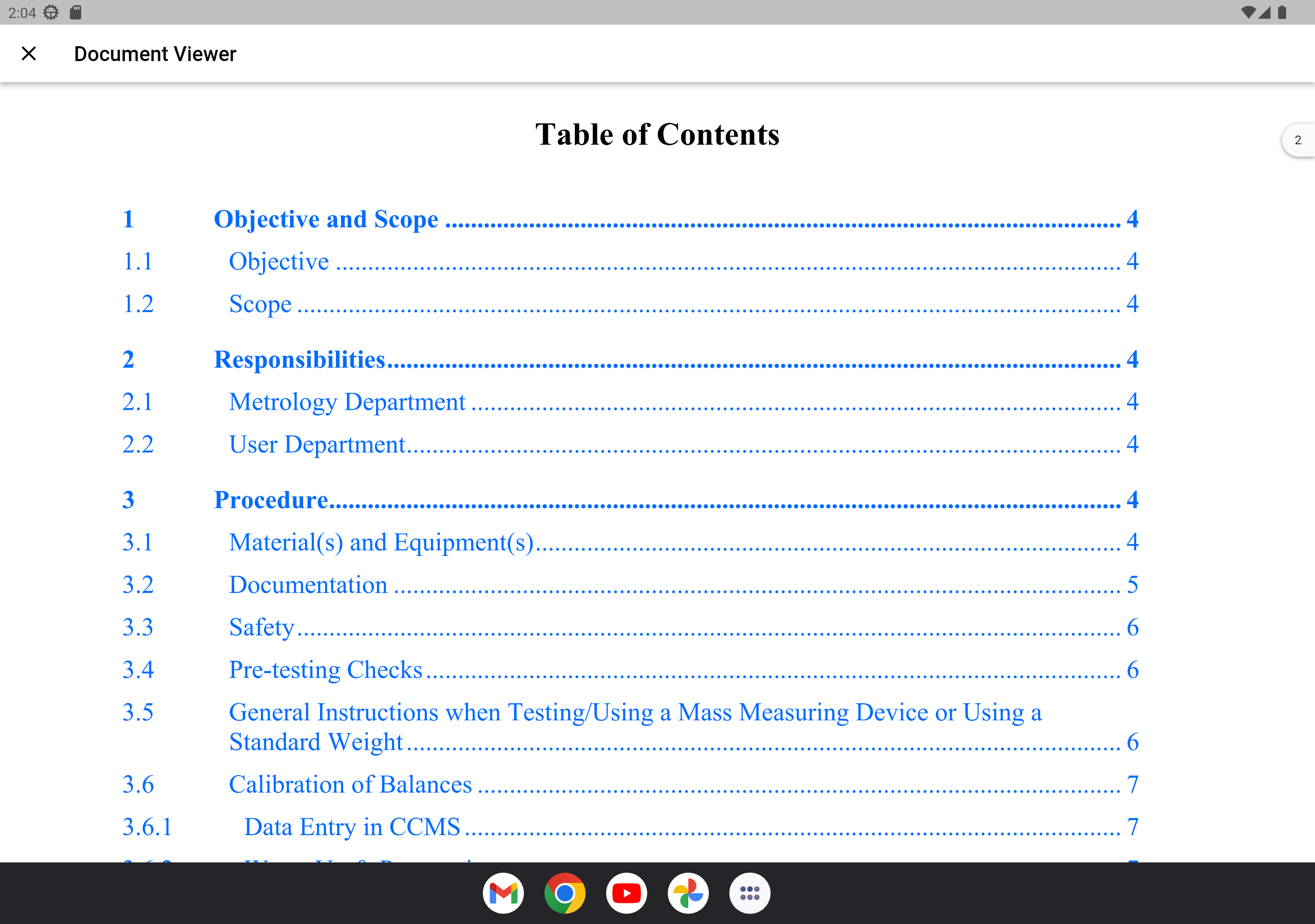 Calibration procedure document view