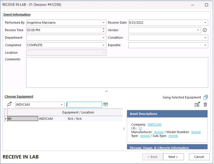 Receive In Lab — In Lab route