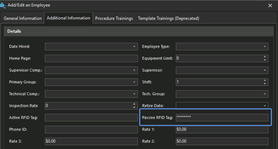 Setting the Passive RFID Tag code