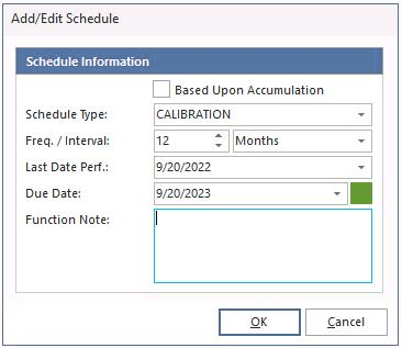 Schedule with values filled in