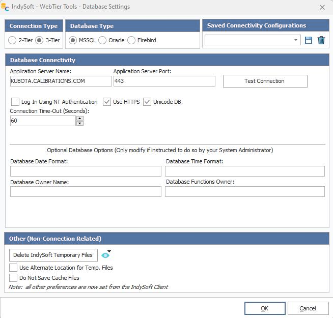 Database settings for Web-Tier Tools