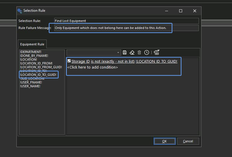 Selection rule example — equipment in wrong location