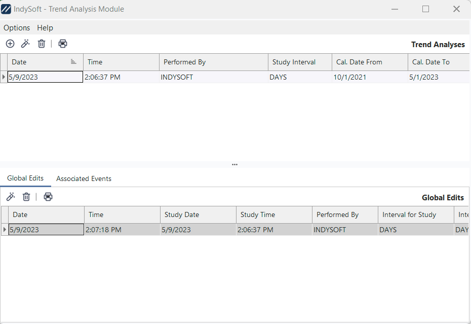 Trend Analysis Module - Main Screen