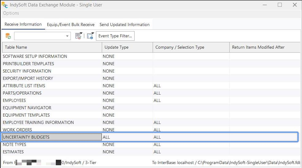 Data Exchange Module - Uncertainty Budgets Sync