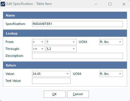Add/Edit Uncertainty Attribute - TABLE item
