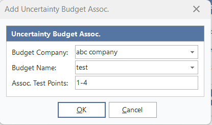 Add/Edit Uncertainty Budget Association