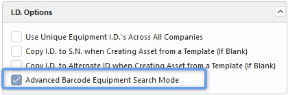 Enabling Advanced Barcode Equipment Search Mode