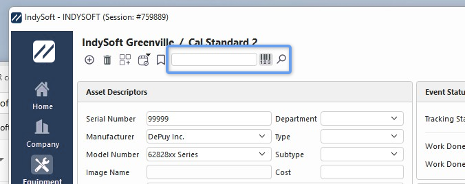 Search field with barcode symbol